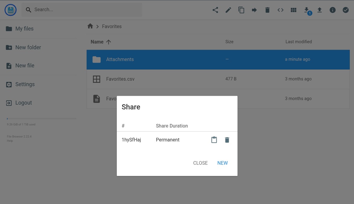 Hash link shown in the share modal