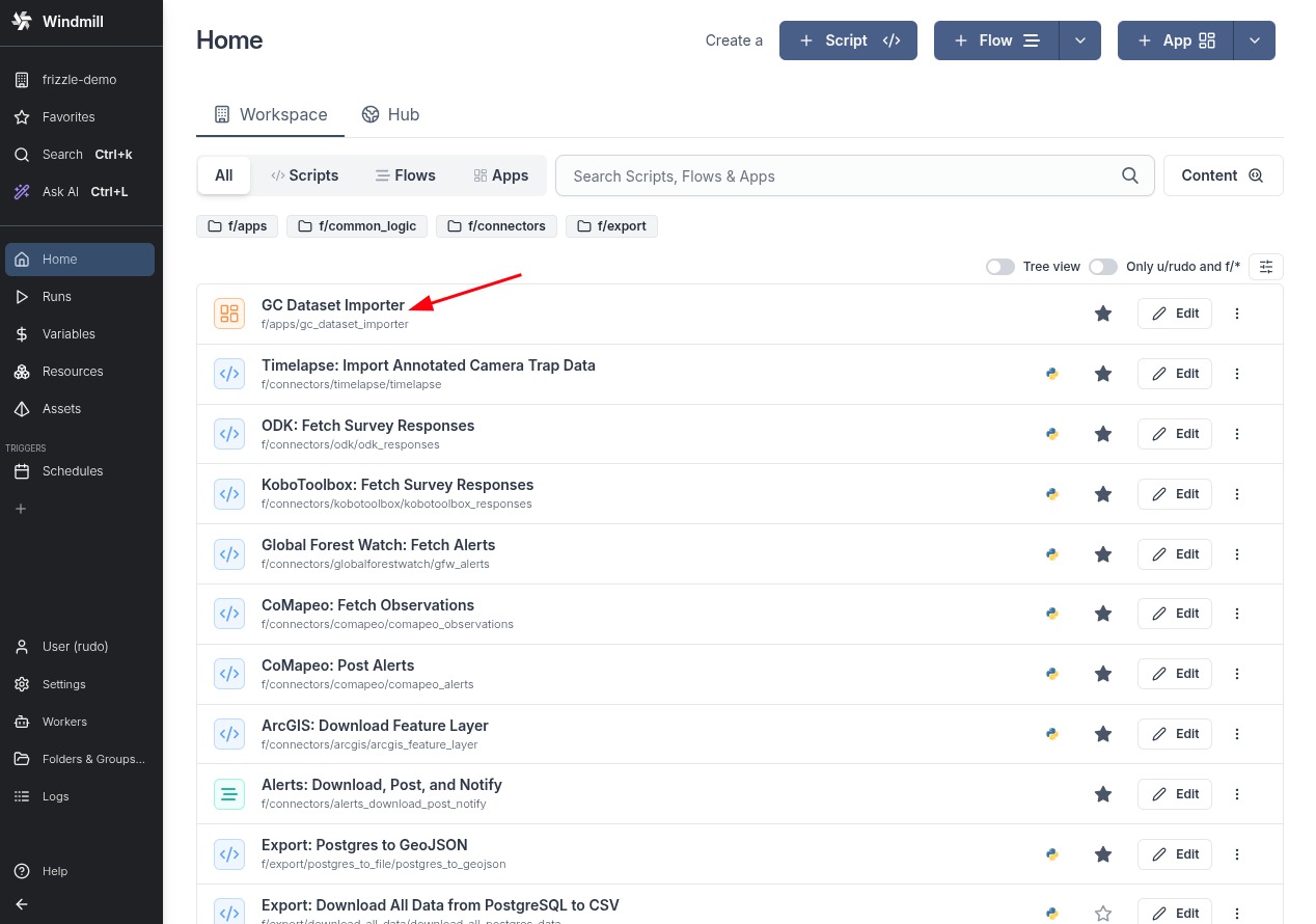 Open the GC Dataset Importer app