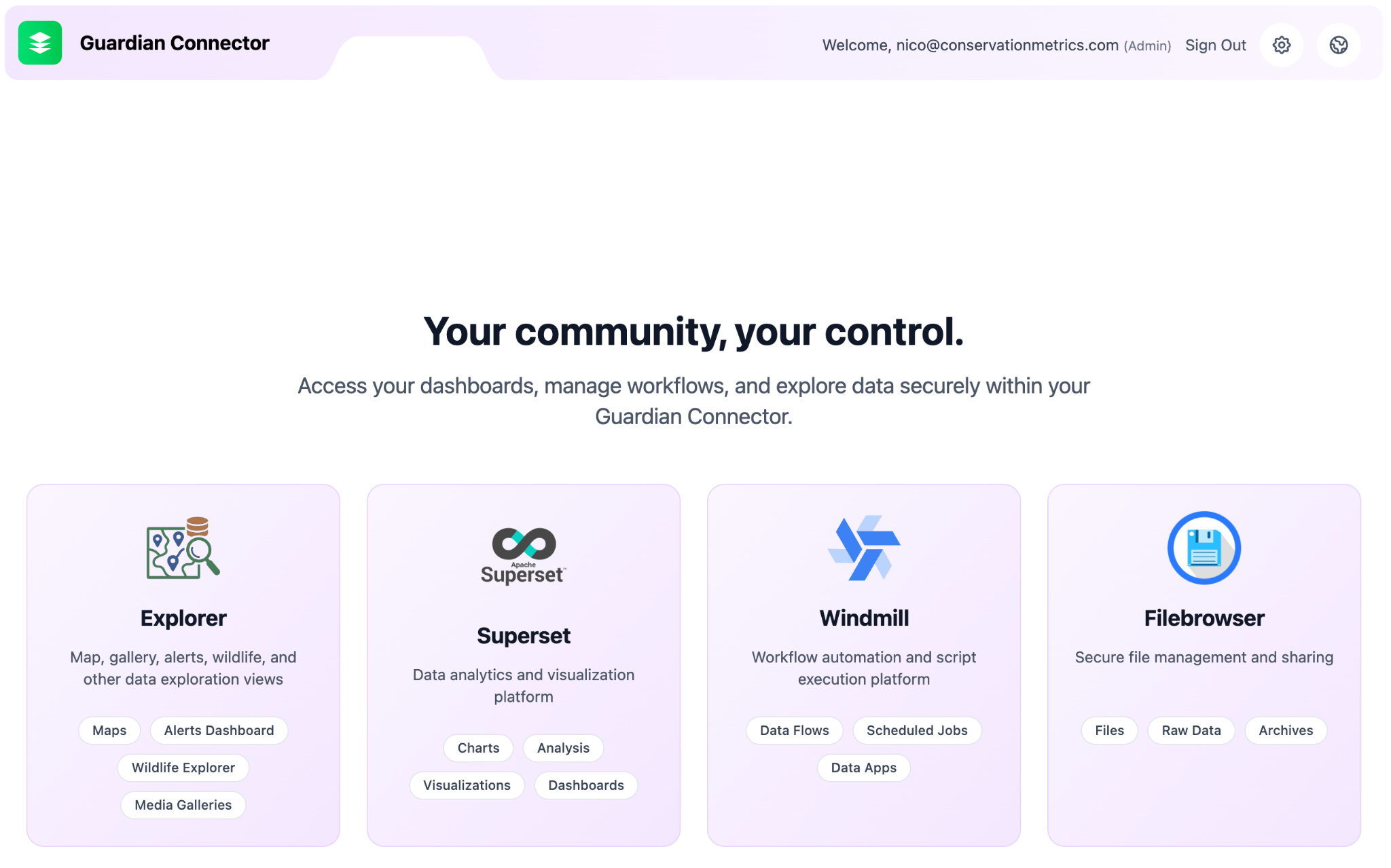 Guardian Connector Landing Page