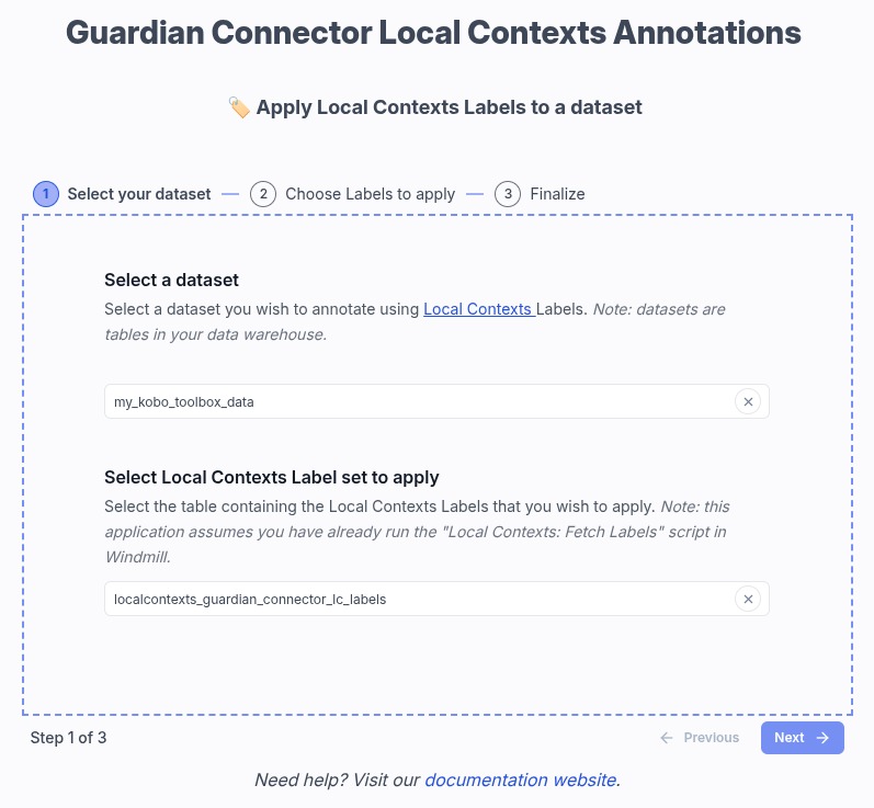 Select dataset and label set