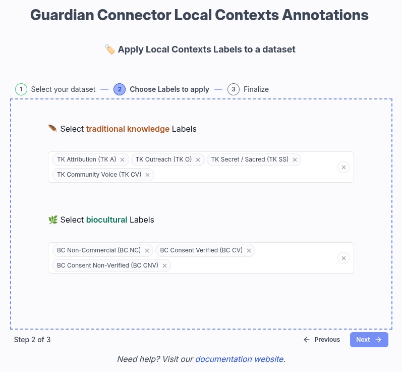 Choose TK and BC labels
